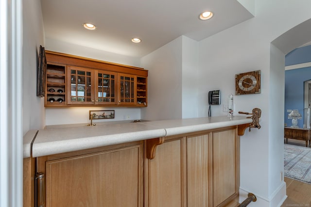 370 Northrop St, Bridgewater, CT 06752 - indoor wet bar with recessed lighting, light wood finished floors, and arched walkways