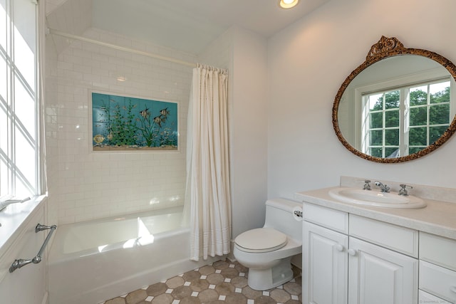 370 Northrop St, Bridgewater, CT 06752 - full bath with vanity, shower / tub combo with curtain, and tile patterned flooring