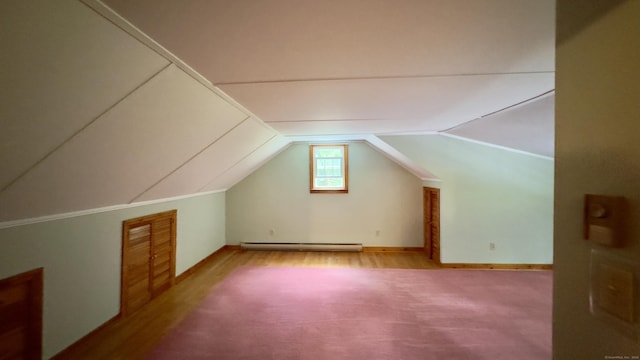 147 Smith Hill Rd, Winchester, CT 06098 - bonus room with lofted ceiling, a baseboard heating unit, wood finished floors, and carpet flooring