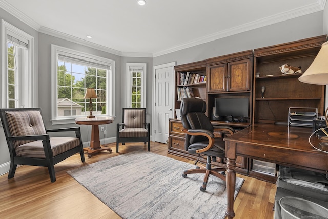 31 Crimson Hts, Portland, CT 06480 - office area featuring ornamental molding, light wood-type flooring, and recessed lighting