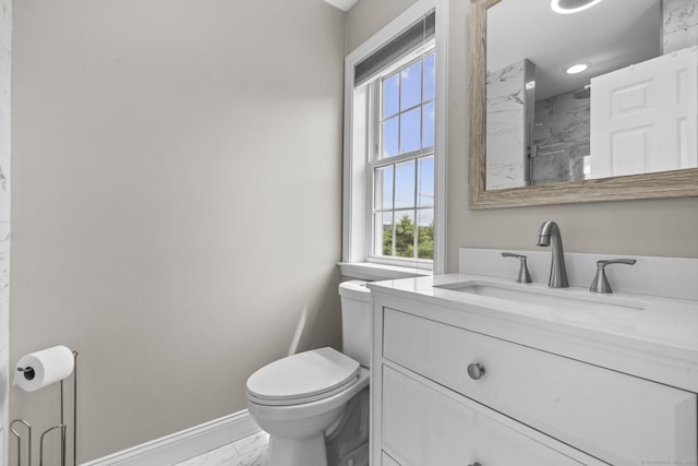 31 Crimson Hts, Portland, CT 06480 - full bathroom featuring marble look tiles, vanity, a marble finish shower, and recessed lighting