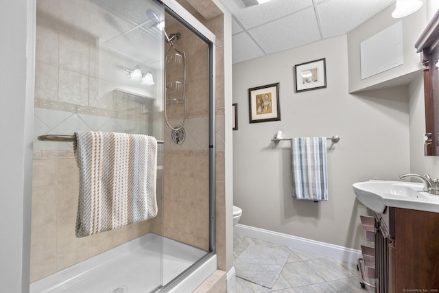 31 Crimson Hts, Portland, CT 06480 - bathroom featuring vanity, a stall shower, and a paneled ceiling