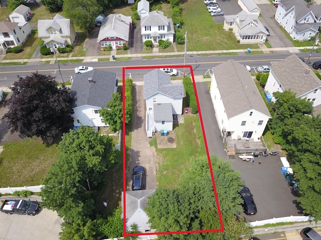 108 School St, Hamden, CT 06518 - aerial perspective of suburban area featuring property parcel outlined
