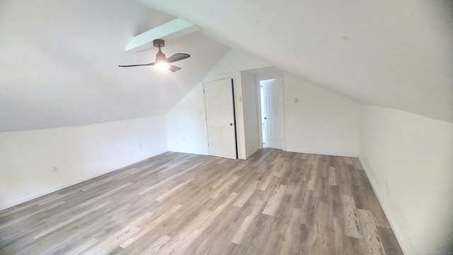 62 Park St, Stafford, CT 06076 - additional living space with wood finished floors, lofted ceiling, and a ceiling fan