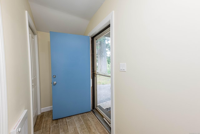 17 Pilgrim Hbr Unit A, Wallingford, CT 06492 - doorway featuring wood finish floors and vaulted ceiling