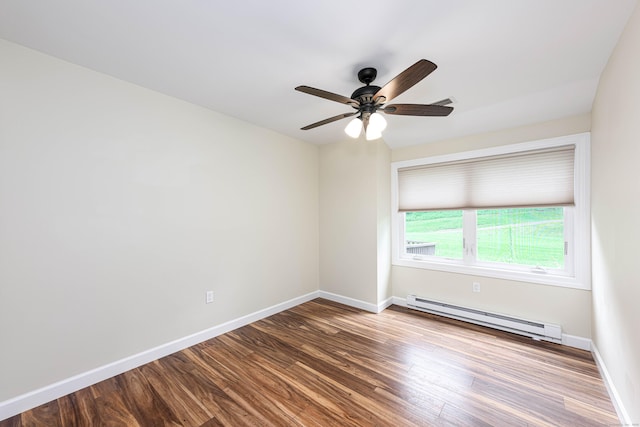 17 Pilgrim Hbr Unit A, Wallingford, CT 06492 - spare room featuring a baseboard radiator, wood finished floors, and a ceiling fan
