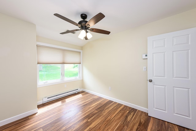 17 Pilgrim Hbr Unit A, Wallingford, CT 06492 - empty room featuring a baseboard radiator, dark wood finished floors, and ceiling fan