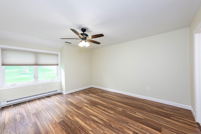 17 Pilgrim Hbr Unit A, Wallingford, CT 06492 - empty room with baseboard heating, a ceiling fan, and dark wood finished floors