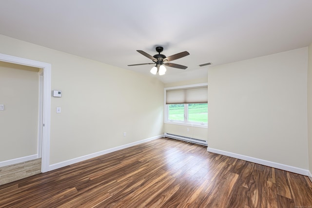 17 Pilgrim Hbr Unit A, Wallingford, CT 06492 - unfurnished room with baseboard heating, ceiling fan, and dark wood-type flooring