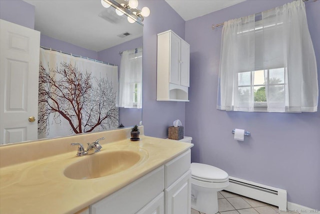 2 Kimberly Way, Marlborough, CT 06447 - full bath with a baseboard heating unit, vanity, tile patterned floors, and healthy amount of natural light