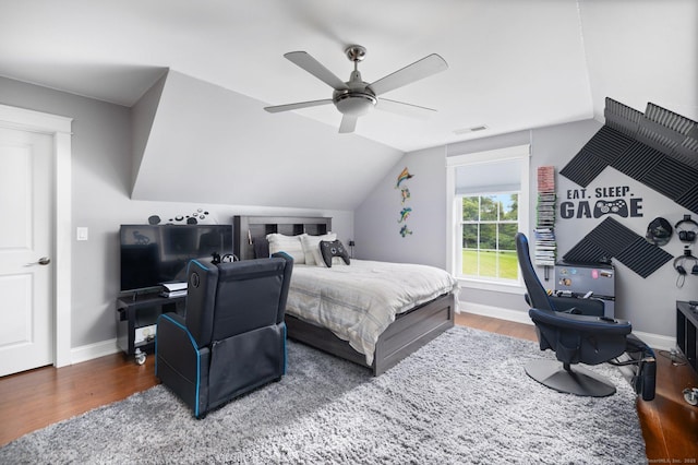 14 Finn Ln, Plainfield, CT 06374 - bedroom featuring wood finished floors, vaulted ceiling, a ceiling fan, and a desk