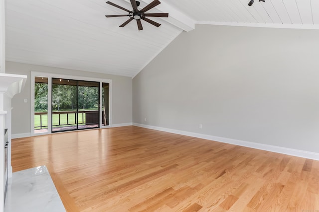 194 Bayfield Ln Unit A, Stratford, CT 06614 - unfurnished living room featuring a ceiling fan, light wood-type flooring, a fireplace, and wooden ceiling