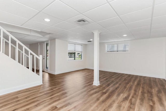 194 Bayfield Ln Unit A, Stratford, CT 06614 - basement with stairs, wood finished floors, a drop ceiling, and recessed lighting