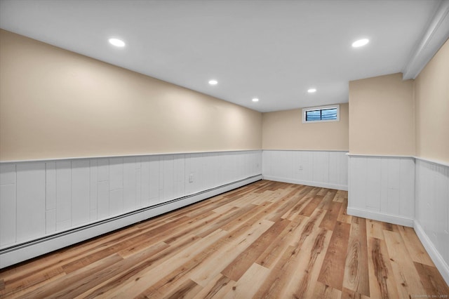 7 Lorraine Rd, Manchester, CT 06040 - unfurnished room featuring baseboard heating, wainscoting, wood finished floors, and recessed lighting