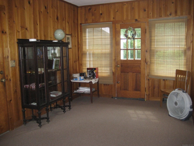 46 Wayne St, Norwich, CT 06360 - entryway with wooden walls and carpet floors