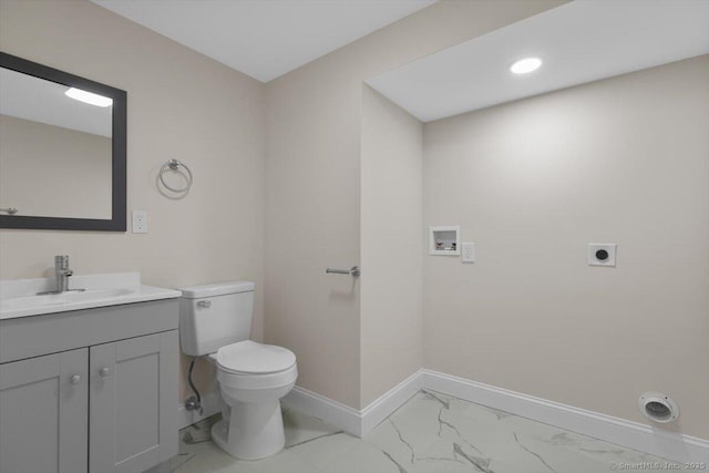 219 Browning Rd, Norwich, CT 06360 - bathroom featuring marble finish floors, vanity, and recessed lighting