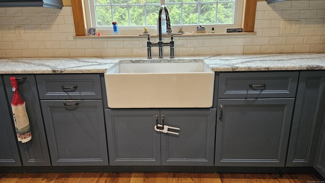 222 Gilead St, Hebron, CT 06248 - kitchen with gray cabinetry, tasteful backsplash, and plenty of natural light