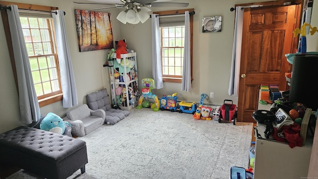 222 Gilead St, Hebron, CT 06248 - rec room with a ceiling fan and plenty of natural light