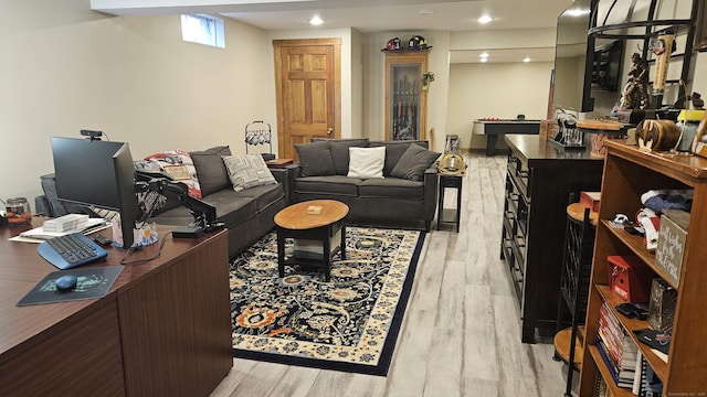 222 Gilead St, Hebron, CT 06248 - living room featuring light wood-style floors and recessed lighting