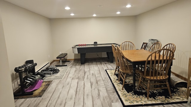222 Gilead St, Hebron, CT 06248 - dining space with recessed lighting, wood finished floors, and a baseboard heating unit