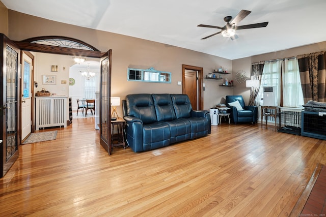135 Park Ter, Waterbury, CT 06708 - living area featuring a chandelier, light wood-style flooring, and ceiling fan