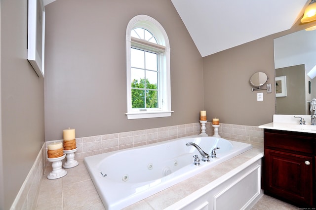 190 Shadow Pond, Suffield, CT 06078 - full bathroom with vanity, a whirlpool tub, plenty of natural light, and vaulted ceiling
