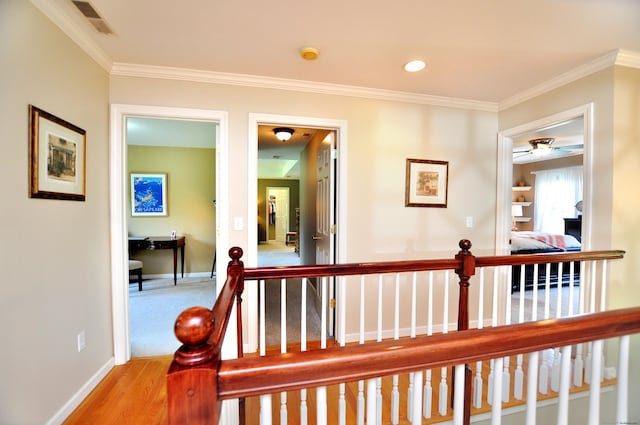 190 Shadow Pond, Suffield, CT 06078 - corridor featuring crown molding and wood finished floors