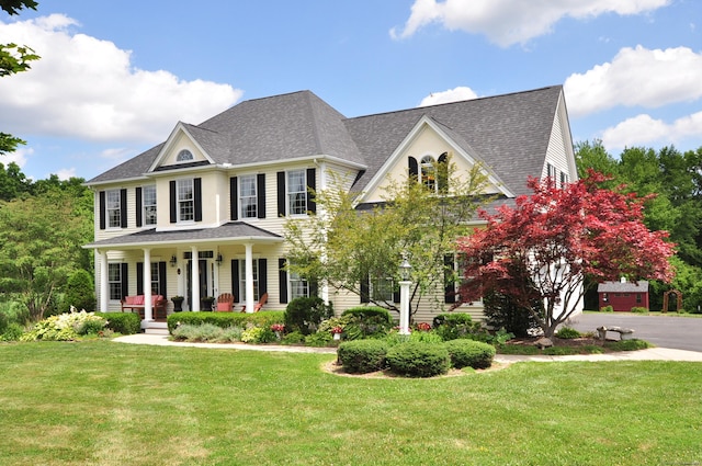 190 Shadow Pond, Suffield, CT 06078 - colonial inspired home featuring a porch, a front yard, and a shingled roof