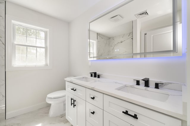 61 N Woods Rd, Hamden, CT 06518 - bathroom with double vanity, marble finish flooring, and a marble finish shower