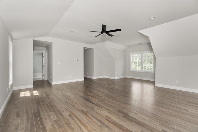 61 N Woods Rd, Hamden, CT 06518 - unfurnished living room featuring vaulted ceiling, wood finished floors, ceiling fan, and recessed lighting