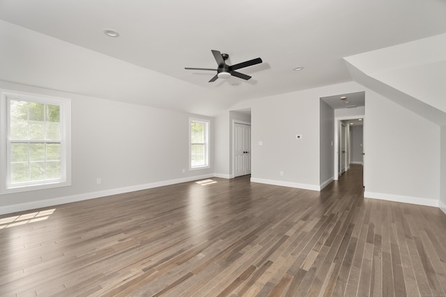 61 N Woods Rd, Hamden, CT 06518 - unfurnished living room with wood finished floors, ceiling fan, vaulted ceiling, and recessed lighting
