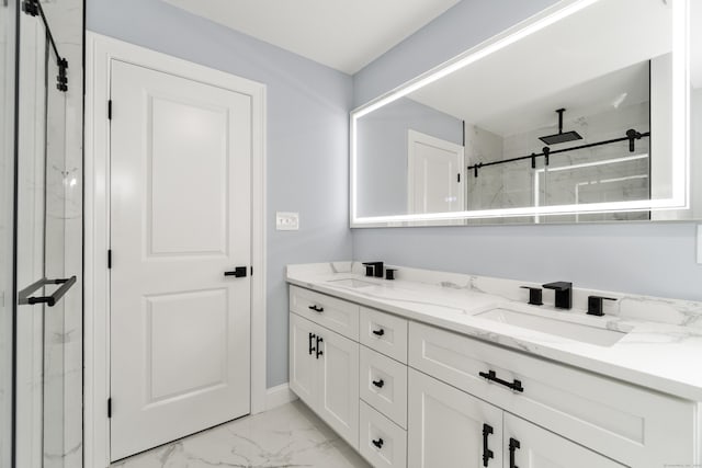 61 N Woods Rd, Hamden, CT 06518 - full bathroom with marble finish floors, a marble finish shower, and double vanity