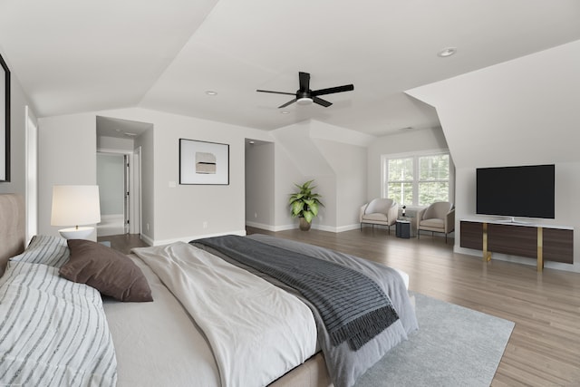 61 N Woods Rd, Hamden, CT 06518 - bedroom featuring wood finished floors, lofted ceiling, a ceiling fan, and recessed lighting