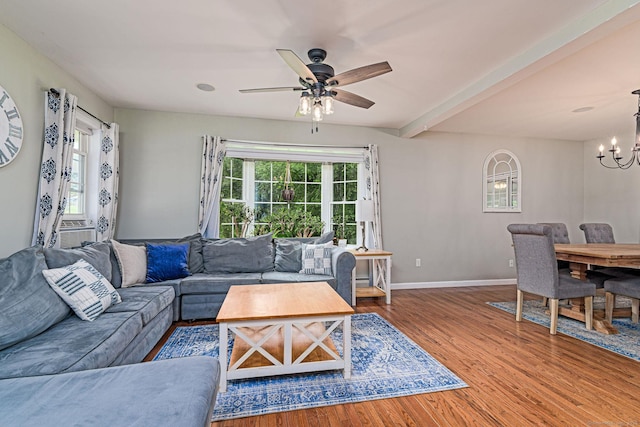 93 Cook Hill Rd, Killingly, CT 06239 - living area featuring wood finished floors, a chandelier, and ceiling fan