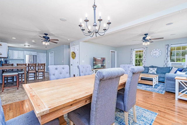 93 Cook Hill Rd, Killingly, CT 06239 - dining room with ceiling fan, light wood finished floors, recessed lighting, and a chandelier