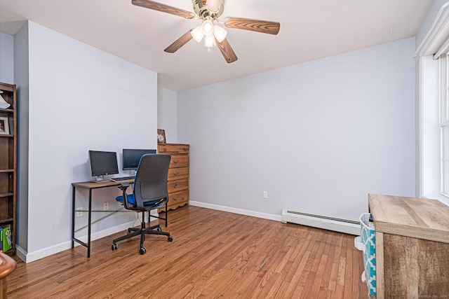 93 Cook Hill Rd, Killingly, CT 06239 - office area featuring baseboard heating, wood finished floors, and a ceiling fan
