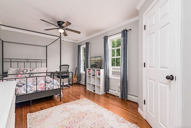 93 Cook Hill Rd, Killingly, CT 06239 - bedroom featuring crown molding, a baseboard heating unit, cooling unit, wood finished floors, and ceiling fan