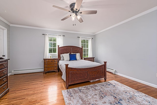 93 Cook Hill Rd, Killingly, CT 06239 - bedroom with a baseboard heating unit, light wood-type flooring, ornamental molding, and ceiling fan