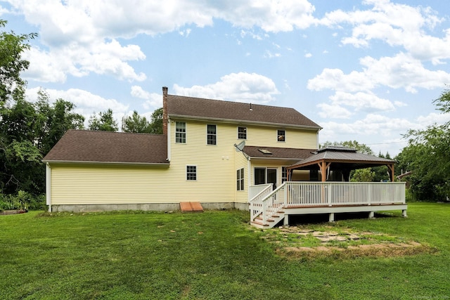 93 Cook Hill Rd, Killingly, CT 06239 - back of house featuring a gazebo, a chimney, a yard, and a wooden deck