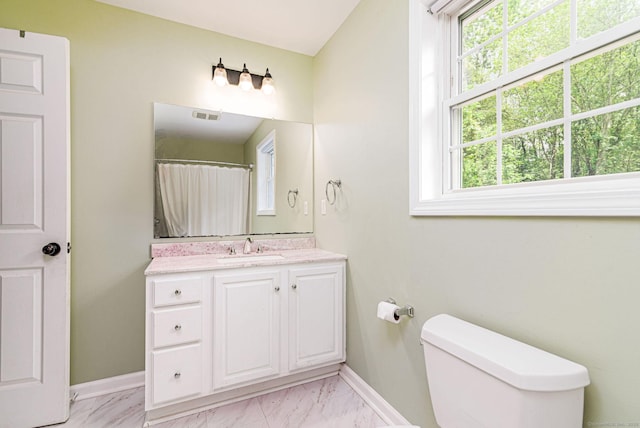 93 Cook Hill Rd, Killingly, CT 06239 - bathroom featuring plenty of natural light, marble look tile flooring, vanity, and a shower with shower curtain