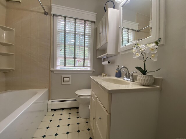 29 Grumman Ave, Wilton, CT 06897 - bathroom featuring baseboard heating, vanity, bathtub / shower combination, and tile patterned floors