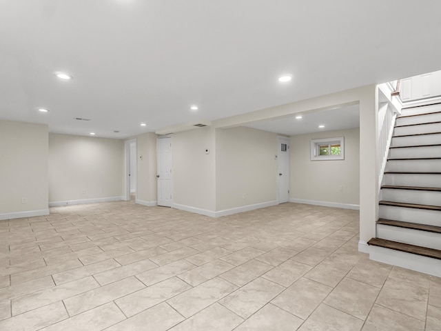 39 Beaver Brook Rd, Danbury, CT 06810 - basement featuring recessed lighting, stairs, and light tile patterned floors