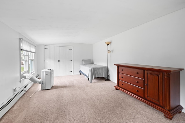 20 Harris St, Enfield, CT 06082 - bedroom featuring light colored carpet, vaulted ceiling, and a baseboard radiator