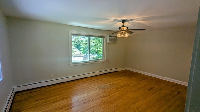 32 Rocky Glen Rd, Danbury, CT 06810 - empty room with wood finished floors, a baseboard radiator, and a ceiling fan
