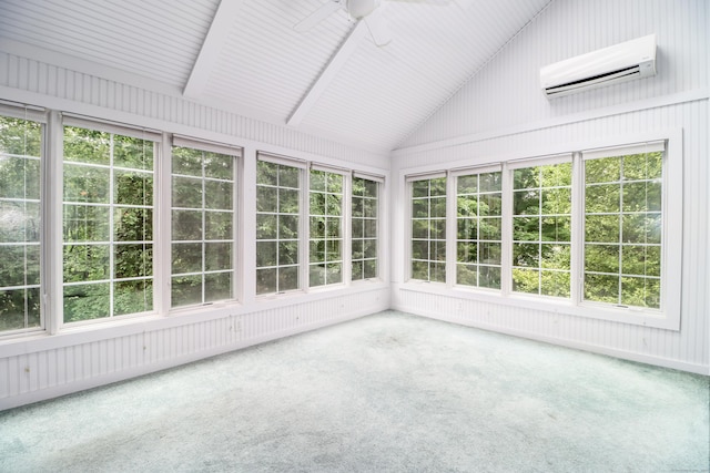 21 Great Heron Ln Unit 21, Brookfield, CT 06804 - unfurnished sunroom featuring a wall mounted AC, lofted ceiling, carpet flooring, and healthy amount of natural light