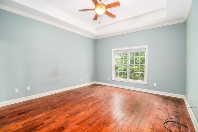 21 Great Heron Ln Unit 21, Brookfield, CT 06804 - empty room with a tray ceiling, a ceiling fan, hardwood / wood-style flooring, and crown molding