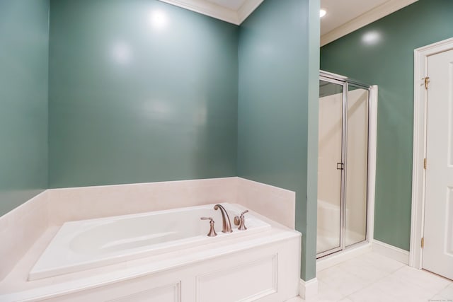21 Great Heron Ln Unit 21, Brookfield, CT 06804 - bathroom with a stall shower, a garden tub, and tile patterned floors
