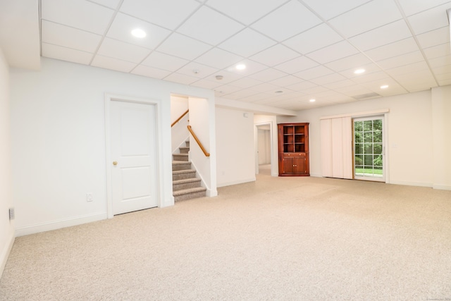 21 Great Heron Ln Unit 21, Brookfield, CT 06804 - basement with stairs, carpet flooring, recessed lighting, and a paneled ceiling