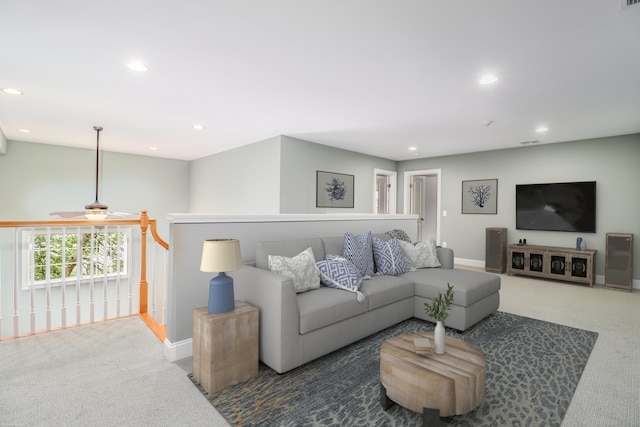 21 Great Heron Ln Unit 21, Brookfield, CT 06804 - carpeted living room featuring recessed lighting and ceiling fan