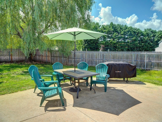 15 Courtney Ln, Killingly, CT 06241 - fenced backyard featuring outdoor dining area, a patio area, and grilling area
